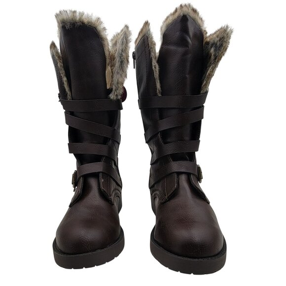 SO Boots Faux Leather Fur-Lined Buckle Strap Memory Foam Womens Size 8 in Box - Picture 2 of 11